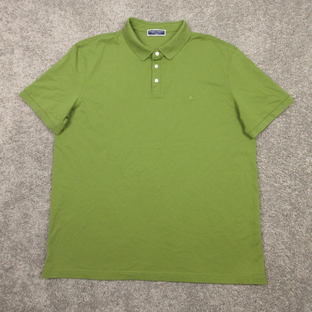 Charles Tyrwhitt Shirt Mens 2XL Green Solid Bird Logo‎ Pique Golf Cotton